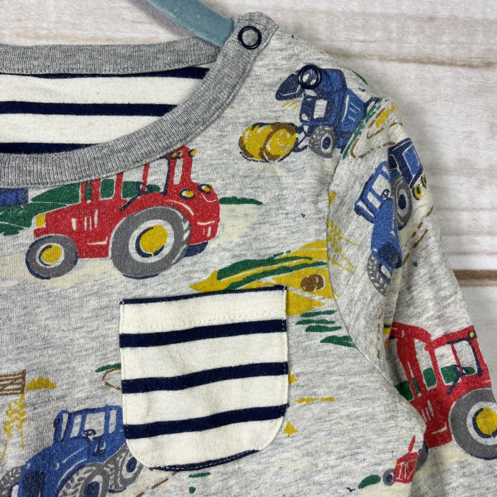 Baby Boden Tractor Print Long Sleeve Shirt Boys Reversible 3T Cotton Striped - Picture 3 of 6